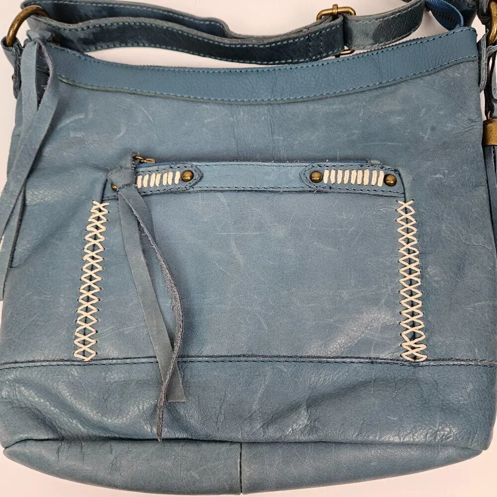 Lucky Brand Boho Blue Leather Crossbody Bag - Picture 4 of 16